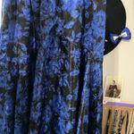Vintage satin royal blue floral print midi skirt Size M Photo 6