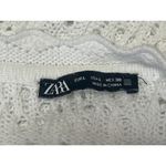 ZARA  White Long Bell Sleeve Open Knit Crochet Crew Cover Up Blouse Top Size L Photo 2