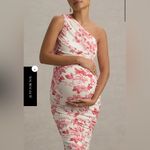Club L London LATE NIGHT PINK FLORAL MATERNITY RUCHED ONE SHOULDER MIDI DRESS Size 10 Photo 2