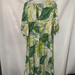 Susan Graver   Wo size XL Green and White Leaf Pattern Dress Pockets soft FLOWY Photo 11