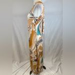Cato mocha white and aqua abstract print tie sides halter maxi dress size small Photo 3