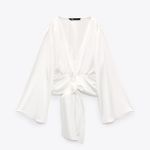 ZARA satin effect bohemian wide sleeve top blouse with knot Christmas Photo 0