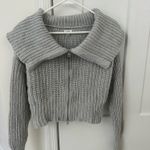 Aerie  Double Zip Grey Sweater Fold Over Collar M Photo 2
