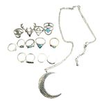 Source Unknown Silver and Blue Crescent Moon Necklace Photo 0