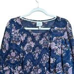 Knox Rose Top Womens XL Multicolor Floral Boho Print Sheer Smocked Flowy Blouse Photo 1