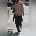 ZARA  Women’s Burgundy and White Striped‎ Oversized Button Down Blouse Size XS Photo 1