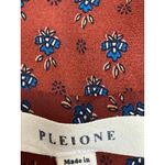 Pleione  Women's Red Floral Drop Sleeve Pleated Back Notch Neck Blouse Top Size M Photo 2