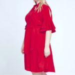 Eloquii Holiday Red Midi Dress Ruffle Flutter Cutout Sleeves Plus Size 16 NWT Photo 1