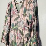 LoboRosa Pink Floral Puff Sleeve Palms Button Front Up Dress Size Large Photo 4