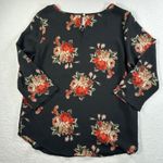 Le lis Black Floral Blouse Top Womens Size Large Pocket Round Neck 3/4 Sleeve Photo 9