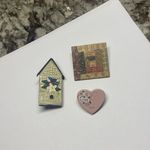 Lot Of 3 Handmade Hand Crafted Brooch Pins Painted Wood Birdhouse Heart Etc Photo 3