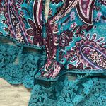 Sundance  Teal Purple Paisley Lace Square Neck Flowy Long Sleeve Blouse Size M Photo 2