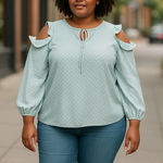 Libby Edelman NEW  Womens XL Blue Swiss Dot Blouse Cold Sholder Summer top Boho Photo 0