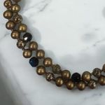 Vintage 3 Strand Gold Tone Beaded Choker Necklace Blue Beads Photo 3