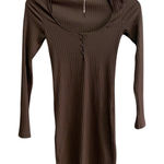 ZARA  Ribbed Long Sleeve Square Neck Mini Dress Brown Size S Photo 0