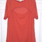 Ava & Viv Womens Top Orange Ribbed Knit Cut Out Short Sleeve Casual Tee Photo 0