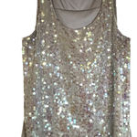EXPRESS Sequin Gray Tank Top Split Flowy Back Stretch Cocktails Size Small Photo 0