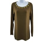 Michael Kors Michael  Long Sleeve Tunic Top with Gold Ring Neckline Small Photo 17