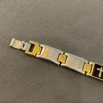 Mens Stainless Steel Cross Fold Over Clasp Bracelet Black Silver Gold Photo 3