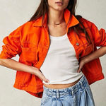 Free People NWT  We The Free Opal Swing Denim Jacket Orange L Photo 0