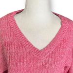 BP  V-Neck Sweater Vibrant Pink Marled Knit Cropped Loose Weave Pullover XS Photo 4