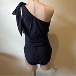 J.Crew Bow Tie One Shoulder one-piece Swim Suit Women’s size 14 navy blue Photo 3