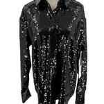 Good American Sequin Collared Party Jacket Blouse Size 5 NWT Black $129 Sold Out Photo 2