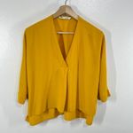 ZARA Mustard Yellow Blouse Women's Large Draped V-Neck Hi-Low Hem Relaxed Photo 1
