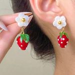 Strawberry Flower Drop Earrings Red Photo 0