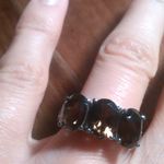 Brazilian Smokey Quartz Three Stone Stainless Steel Ring (Size 7) Photo 10