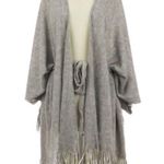 Grey Knit Belt Tie Waist Wrap Poncho Cardigan OSFM Gray Photo 1