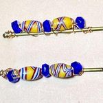 Yellow with Stripes and Blue Beaded Bobby Pins Photo 0