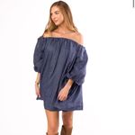 Worth Collective Cassidy 100% Linen On Off Shoulder Mini Dress in Denim Sz S Blue Photo 1