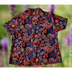 Elementz VTG  Blouse Woman 1X Black Floral Shirt Button Short Sleeves Psy… Photo 3