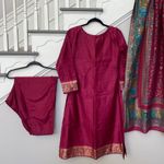 Party Wear Indian Pakistani Magenta 3pc Suit with Shawl Dupatta Fancy Dress Purple Size M Photo 3