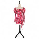 For Love & Lemons  Huda Satin Mini Dress Puff Sleeve Gloves Floral Coquette Sz M Photo 3