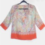 Saint Tropez West  size large Multicolor Paisley V-Neck Blouse Photo 0
