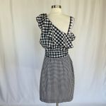Calvin Klein Women's Dress Size 12 Black and White Gingham One Shoulder Sheath Photo 5