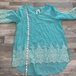 Forgotten Grace  aqua embroidered lace tunic 3/4 sleeve size medium D30 Photo 5