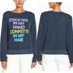 Wildfox NEW Navy Blue Cocktails & Confetti Pullover Soft Cozy Sweater Large Photo 1