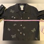 The Quacker Factory Women Vintage Black Denim Studded Embossed Butterfly Jacket Photo 5