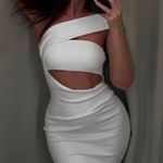 ZARA white midi dress cropped one shoulder ribbed cotton fitted bodycon Photo 0