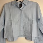 Pretty Little Thing  Blue Poplin Pinstripe Pocket Detail Cropped Shirt Photo 1