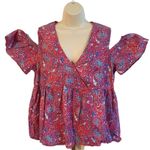 Lucky Brand  Cold Shoulder Floral Print Boho Blouse - Size Large NWOT Photo 4