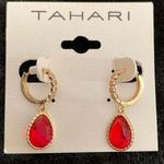 Tahari  Earrings red diamonds drop gold tone Photo 0