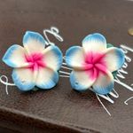 Handmade Vintage Y2K Polymer Clay Plumeria Flower Earrings Photo 0
