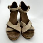 Toms Sienna Cork Wedge Sandals Crisscross Strap Classic Ankle Canvas Beige 12 Photo 3