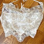 Free People Zoya Lace Tank White/Gray Cropped Tie Back Halter Neck Size Small Photo 3