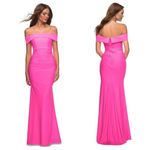 La Femme  Draped Off Shoulder Gown in Hot Pink Size US 8 Photo 1