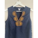 J.Crew  Women's Navy Blue Sleeveless Embroidered Linen Blend Top Size 4 Boho Chic Photo 2